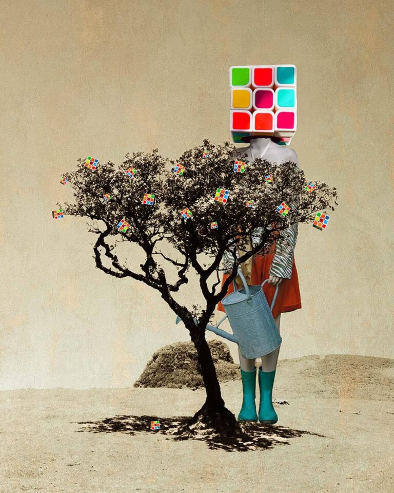 Mixed media collage Árbol de rubik, 2023 por Mintchocollage, Marga Villaverde